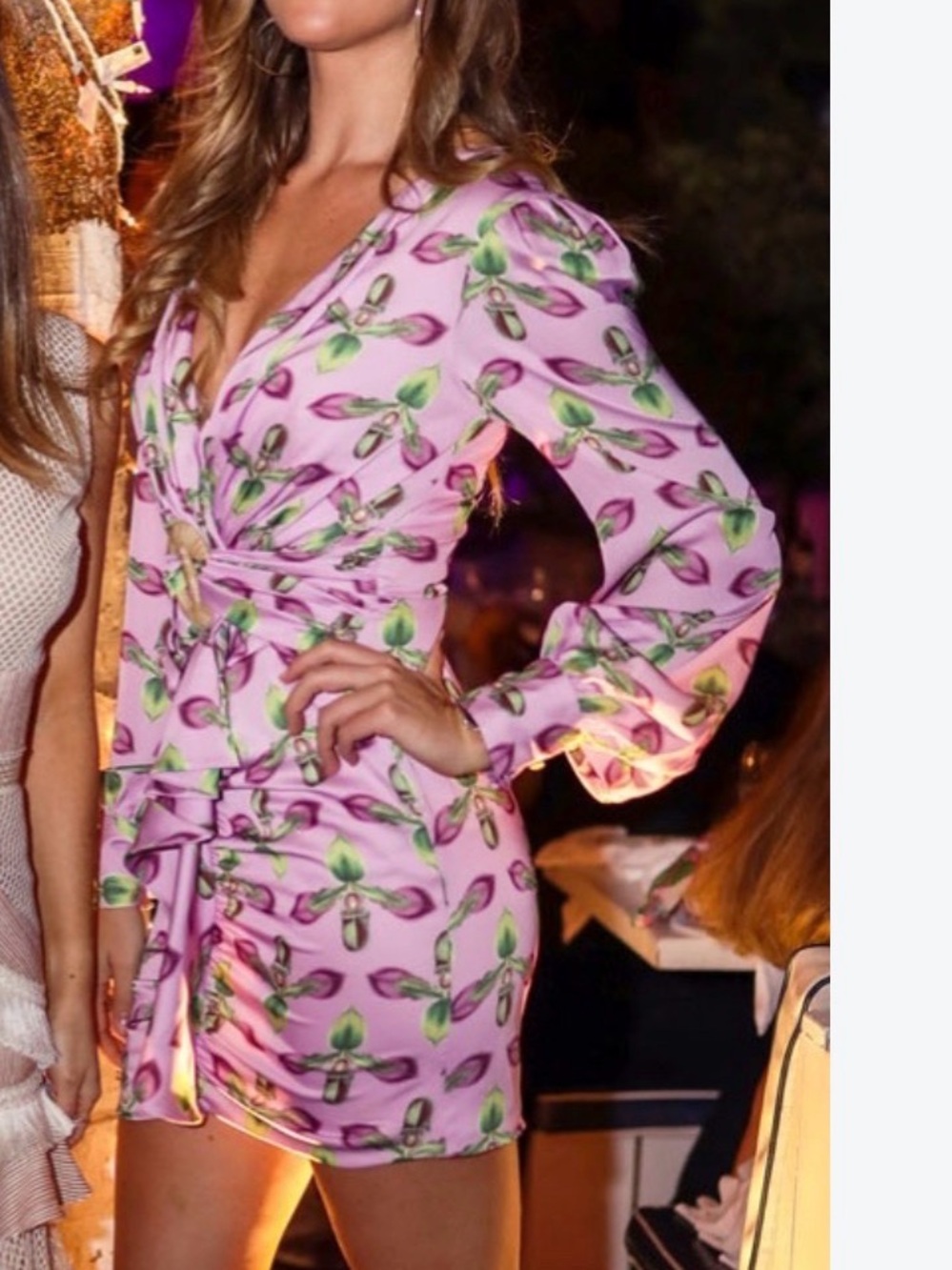 PatBO Pink Floral Wrap Mini Dress with Green Leaf Motif